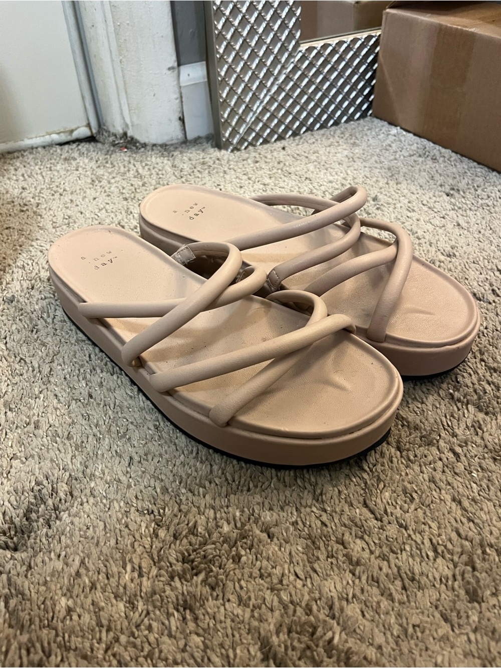 a new day Cream Strappy Platform Slide Sandals